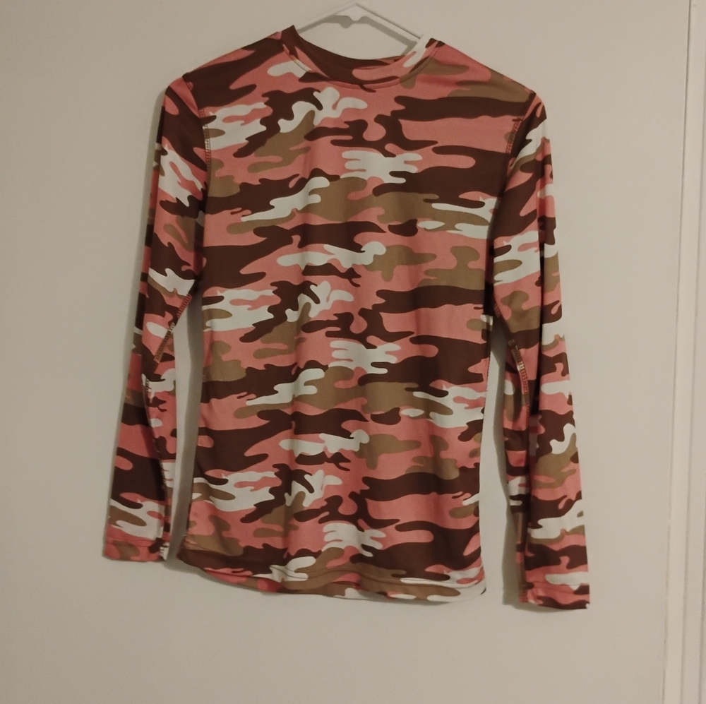 Heatlast Pink Camo Print Thermal Layering Top Long Sleeve Sz S